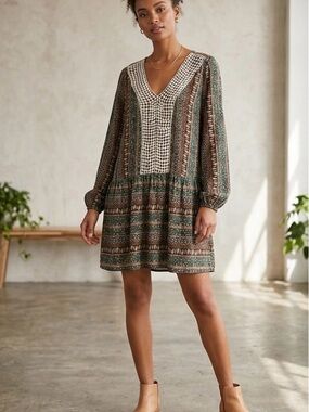 ALTAR'D STATE Variegated Midi Dress, Women’s M, Brown Turquoise White